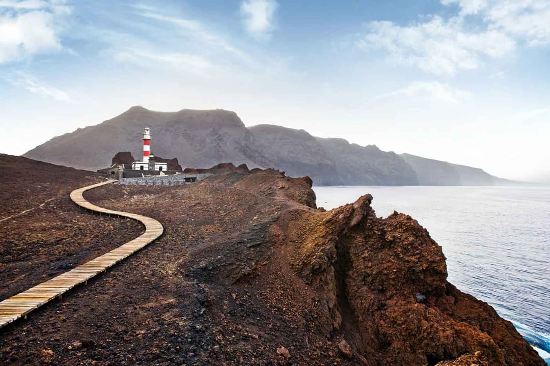 Panoramic view of the Punta de Teno lighthouse, with the sea in the background