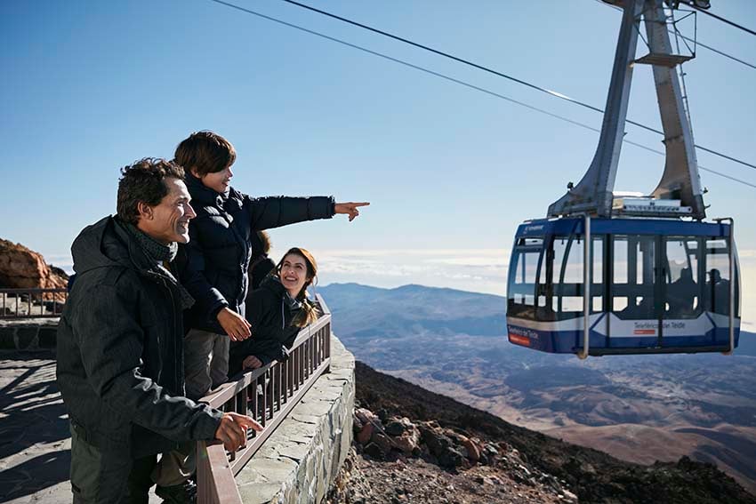 Family enjoying the view from the viewpoint terraces of Teide Cable Car