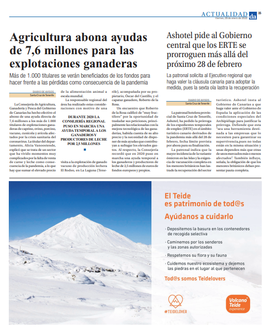 Campaña en periódicos visita el Teide con nieve de forma sostenible