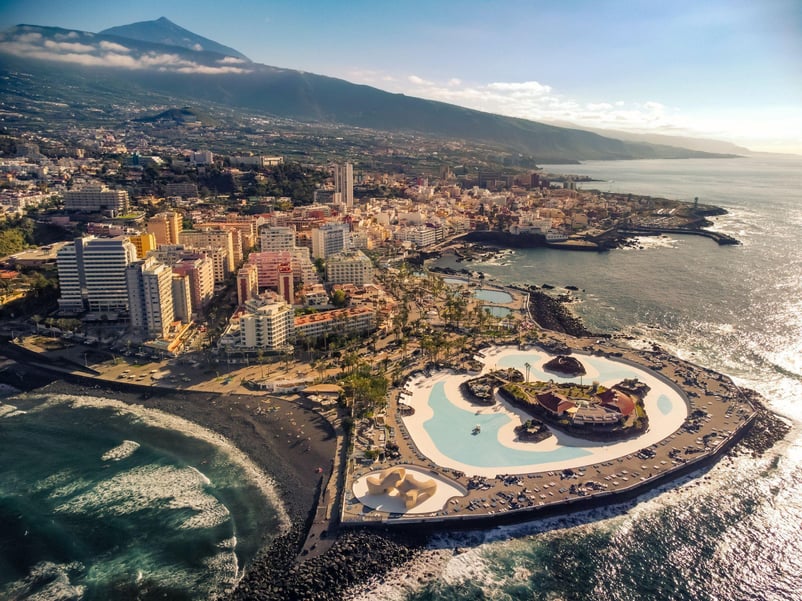 Aerial view of the coast of Puerto de la Cruz