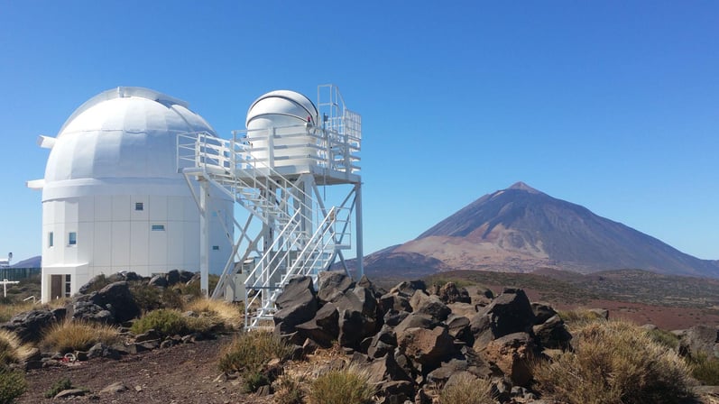 Panoramic view of Mount Teide on the horizon from the Teide Observatory