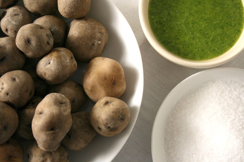 Papas arrugadas with green mojo sauce