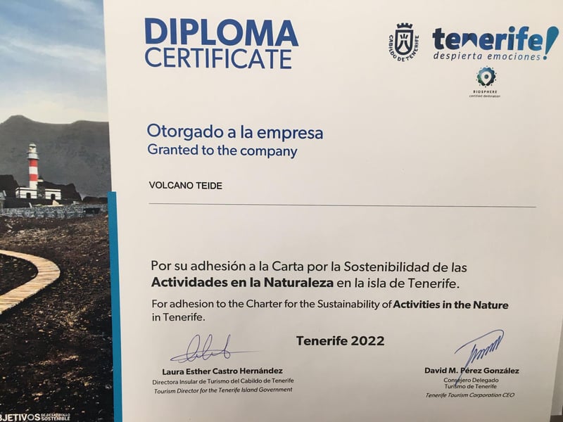 Diploma Carta por la Sostenibilidad de las Actividades de la Naturaleza